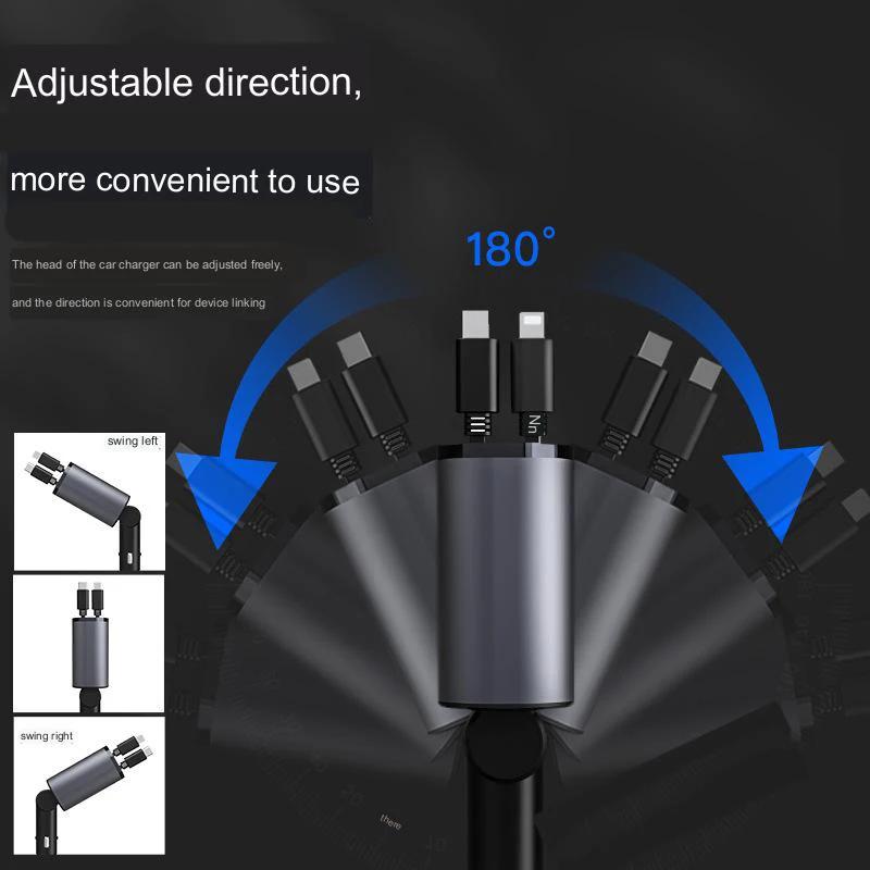 100W 4 IN 1 Retractable Car Charger USB Type C Cable For IPhone Huawei Samsung Fast Charge Cord Cigarette Lighter Adapter X4W3