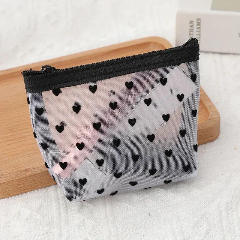 Love Print Mesh Cosmetic Bag Portable Toiletry Organizer Makeup Bag Multifunction Transparent Women Lipstick Storage Pouch