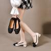 Square Head High Heels Women's New Temperament Cowhide Color Matching Light Mouth Single Shoes Soft Sole Soft Surface Fashion Shoes