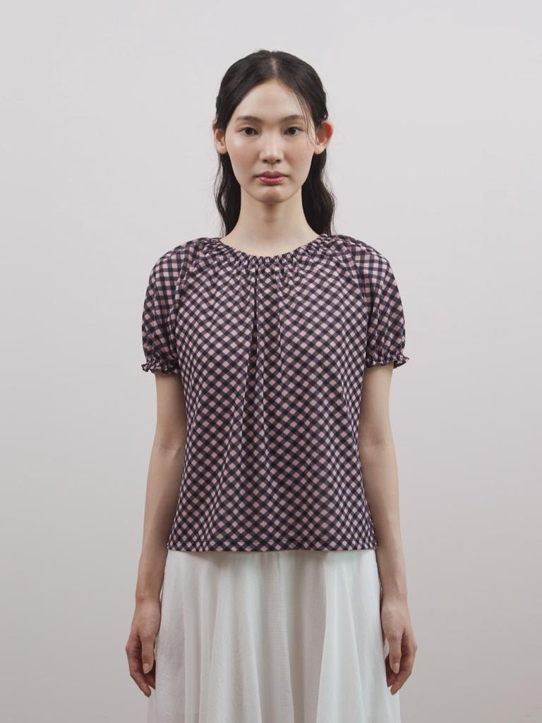 Pibeuseupibeuseu Shirred Check Top / Pink