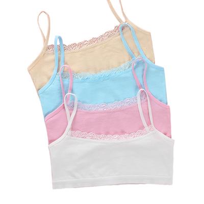 4PCS Girl Sports Bra Hipster Cotton Teenagers Underwear Summer Children Lace Edge Breathable Vest