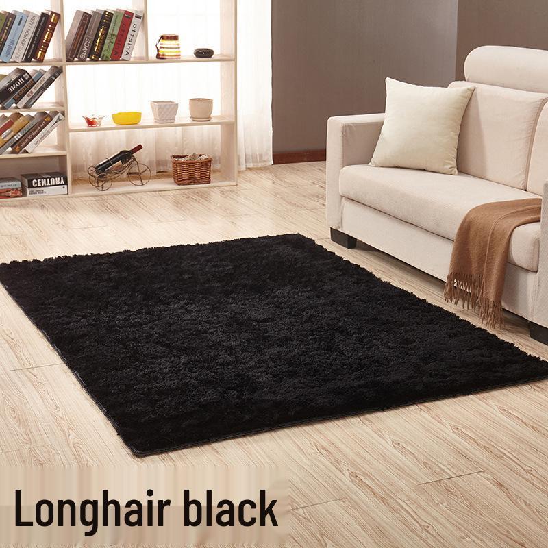 Long Pile Silk Wool Carpet - Full Coverage Bedroom and Living Room Rug, Solid Color