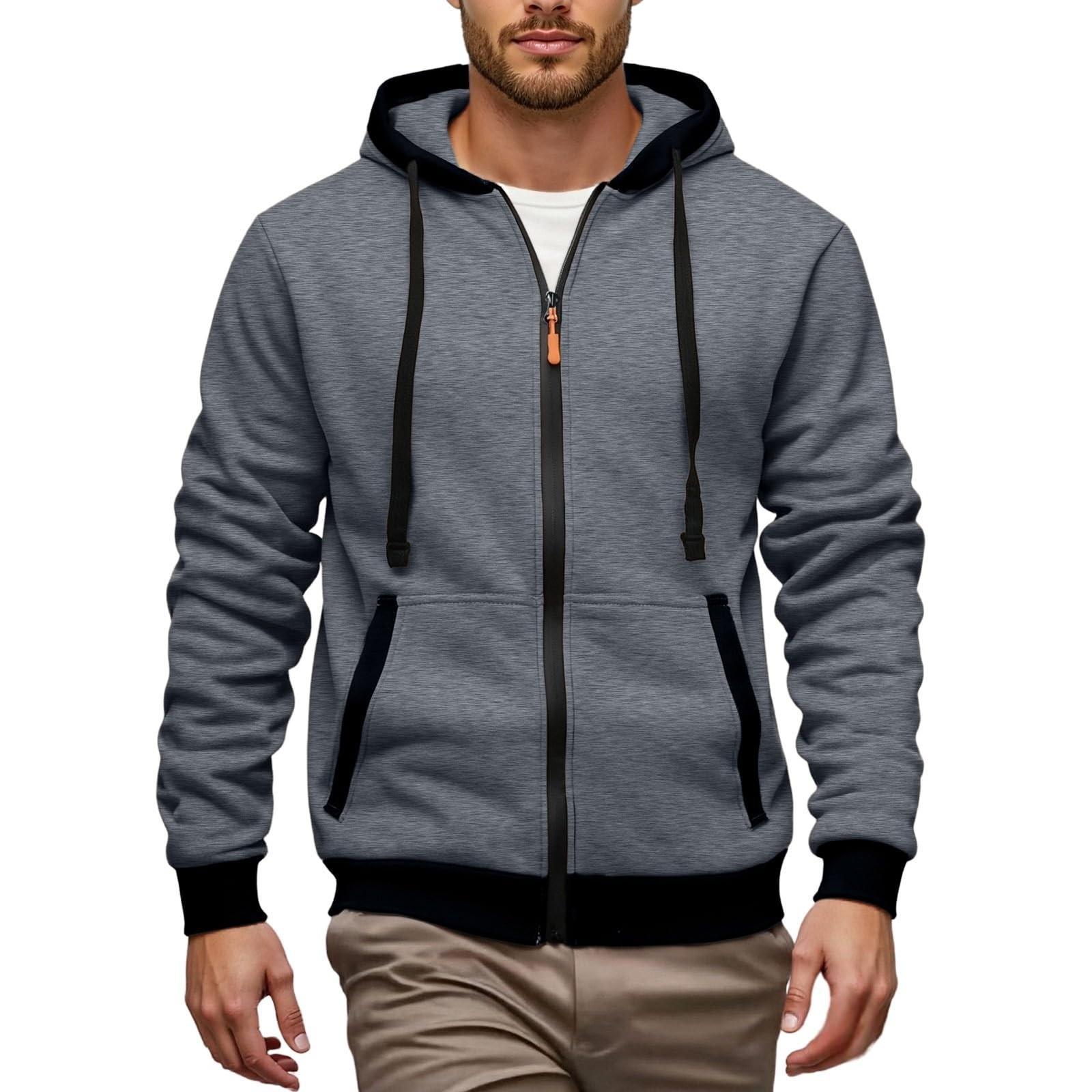 

Men s Hoodie Jackets With Pockets Long Sleeve Zipper Drawstring Hooded Sweatshirt Comfort Cotton Coat L