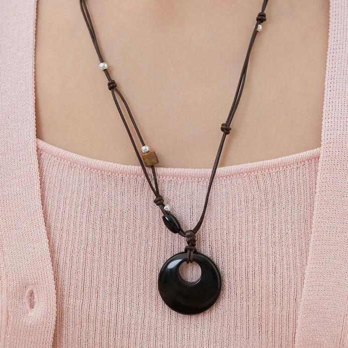 Circle Ring Tide Leather String Long Necklace NZ2538