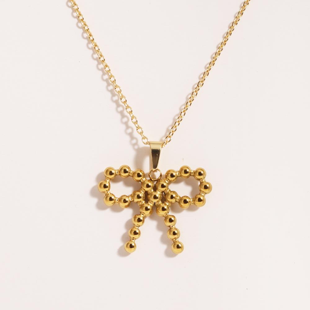 New Arrival 18K Gold Plated Charm Necklace Stainless Steel Bow Pendant Necklace for Women Trendy Charm Jewelry Waterproof