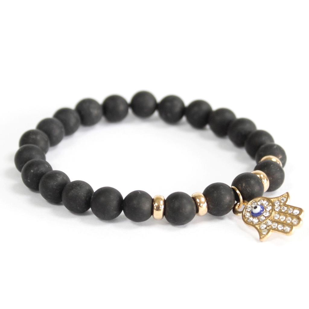 Black Agate Bracelet With Angel Wing Charm