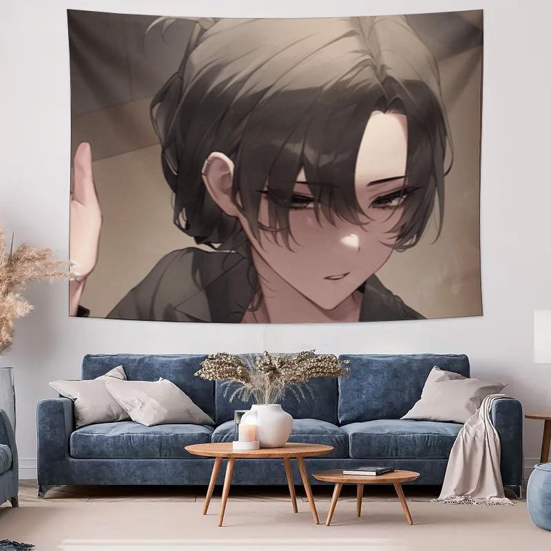 Curated BlackHaired Female Character Design Anime Style Wall Hanging Tapestry