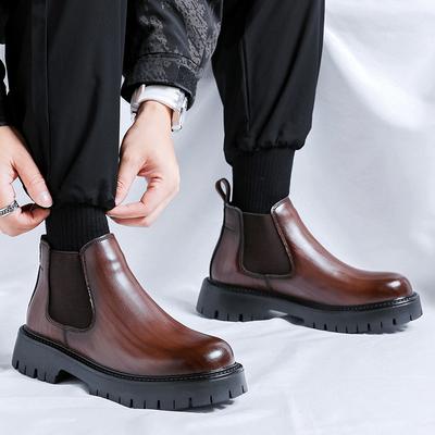 Spring and Autumn Large Size Men's Shoes High Top Sleeve Leather Shoes Men's New Retro British Medium Tube Trend Martin Boots
