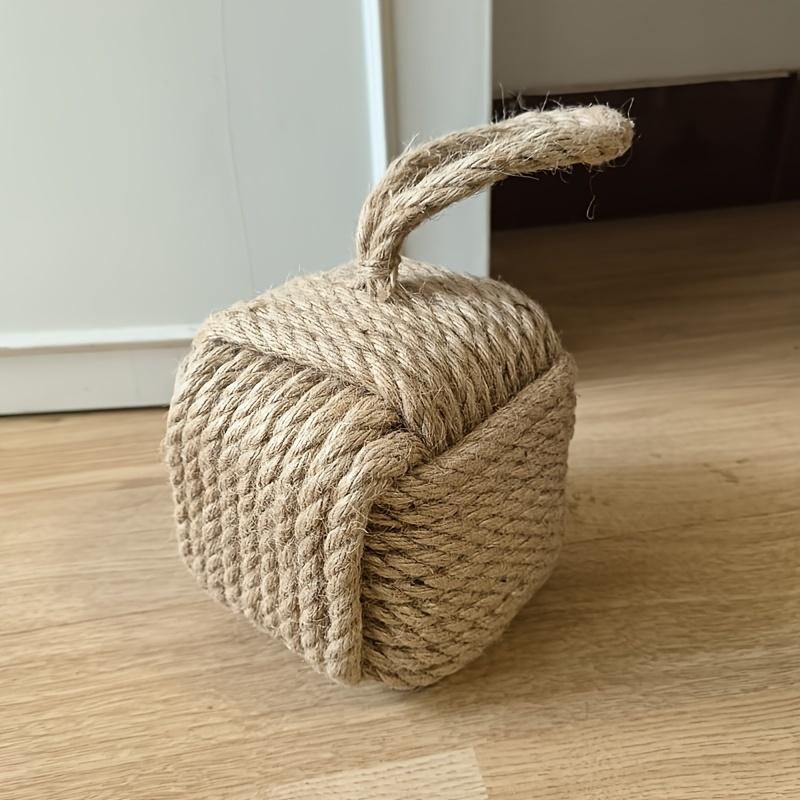 Handcrafted Fabric Door Stopper | Two Color Rope Weave Design,Square and Ball Shapes with Handles, Versatile Home & Office Decor