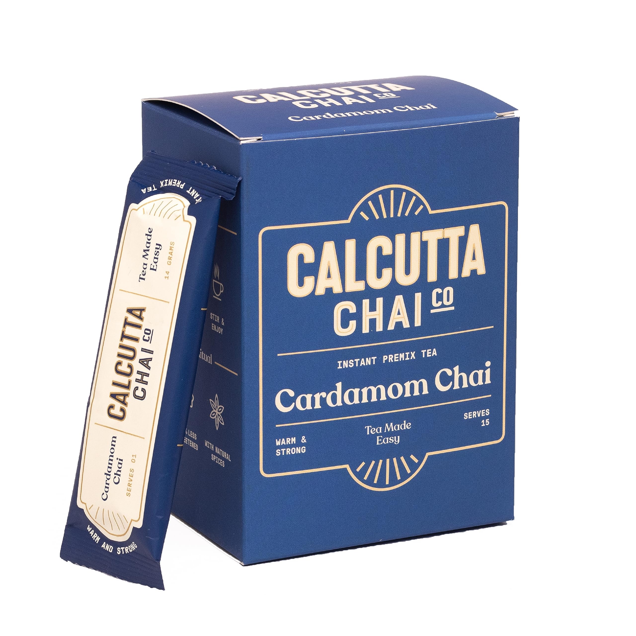 Calcutta Chai Co - Cardamom Chai|Instant Tea Premix|15 Sachets|210Gram|Made With Assam Tea|Added Natural Spices|Less Sugar - Assam, Powder