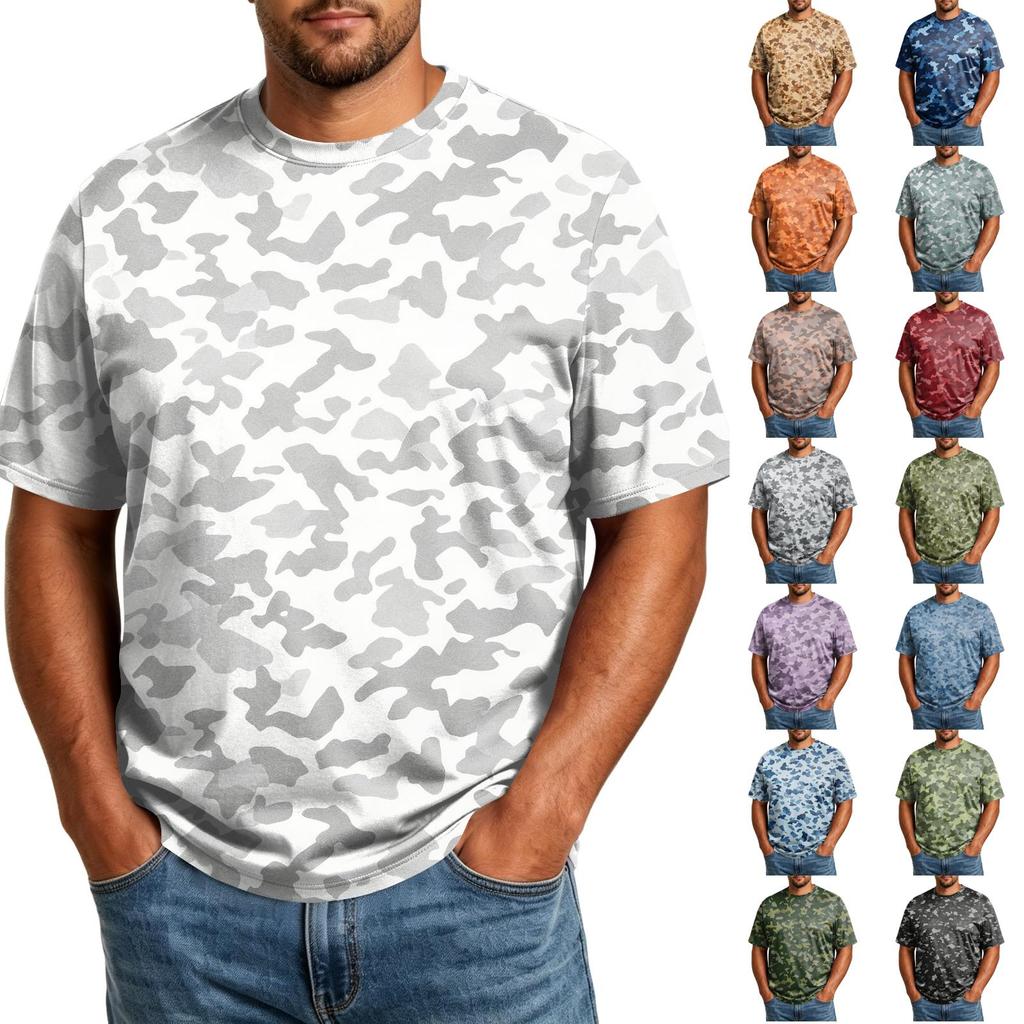 Camiseta Informal Transpirable Cómoda de Manga Corta con Cuello Redondo para Hombre Talla Grande Tejido Suave Top de Verano