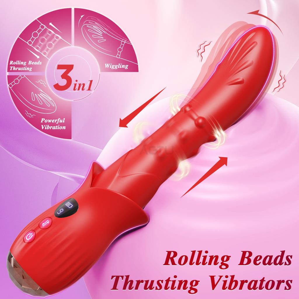 Thrusting Beads Dildo 3 In 1 Telescopic Wriggle Vibrator Women Clitoris G Spot Stimulator Female Masturbation Adult Sex Toys 18+