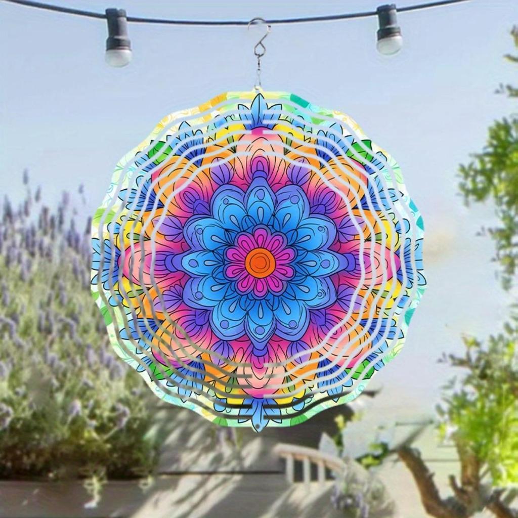 3D Mandala Flower Wind Chime Vibrant Metal Hanging Decor for Indoor Outdoor Window Garden Patio Balcony All Season Gift