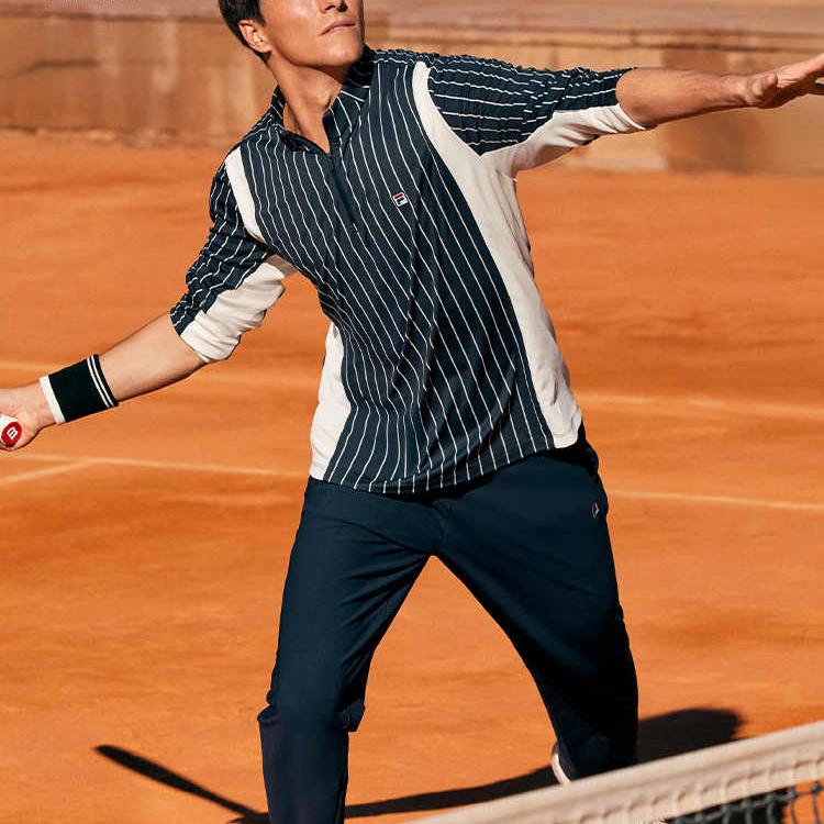 FILA Striped Long Sleeve Breathable T-Shirt With Half Zip Men Tops A11M513219FZA