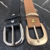Unisex Japanese-Korean PU Leather Belt with Gold Buckle - Men's & Women's Casual Fashion Waist Accessory