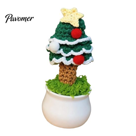 Handcrafted Holiday Desktop Ornaments Hand Crochet Potted Christmas Tree, Creative Knitted Plant, Mini Handmade Wool Decorations Cute Home