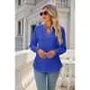 Solid Color Hollow Out Shirred Ruffle Sleeve V Neck Loose Long Sleeve Top for Women European American Crossborder Fashion