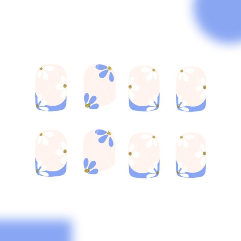 Quadratische Aufklebenägel Blume Falsche Nägel Klebenägel Künstliche Acrylnägel 12 Größen 24 Stück Aufklebenägel für Frauen Mädchen