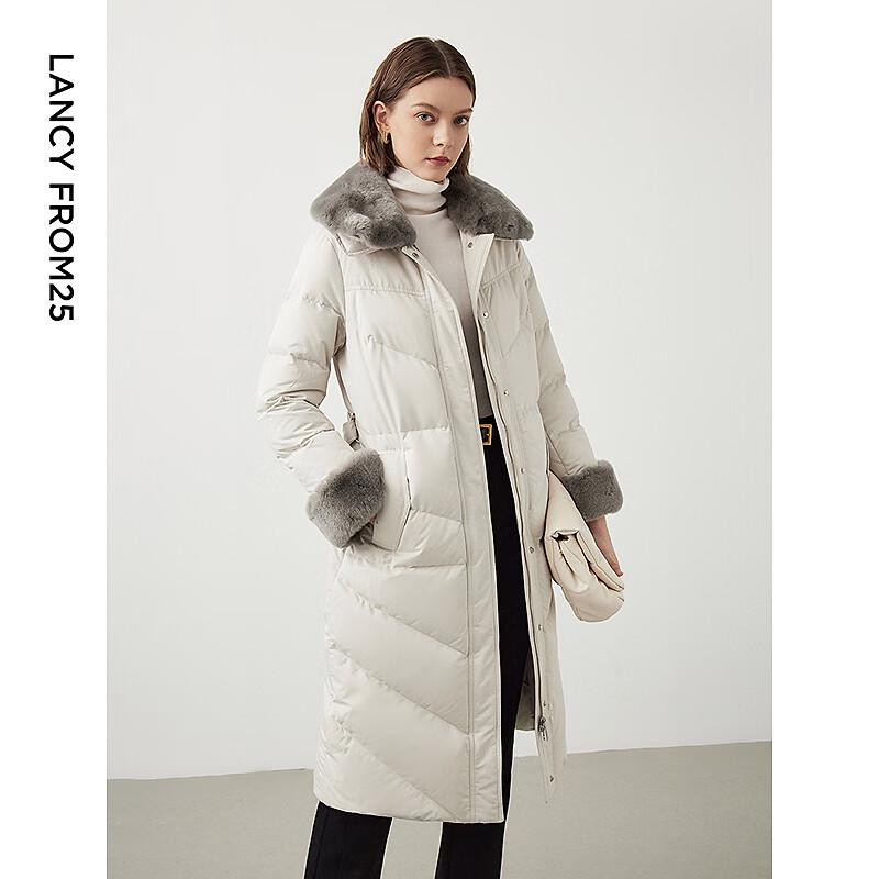 

LANGZI Women s Long Goose Down Jacket with Rabbit Fur Collar L