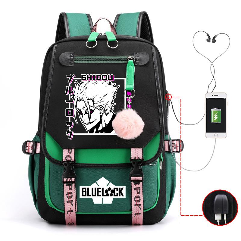 Blaues Gefängnis Anime Schultasche College Stil Große Kapazität Mittelschüler USB Rucksack
