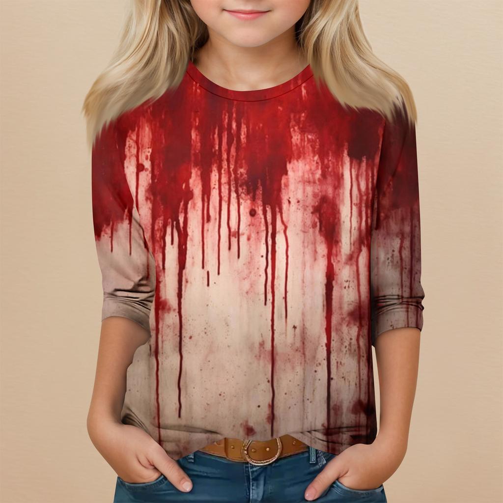 Kinder 3/4-Ärmel Rundhals Oberteil Halloween-Print Alltags-Freizeit-Oberteil