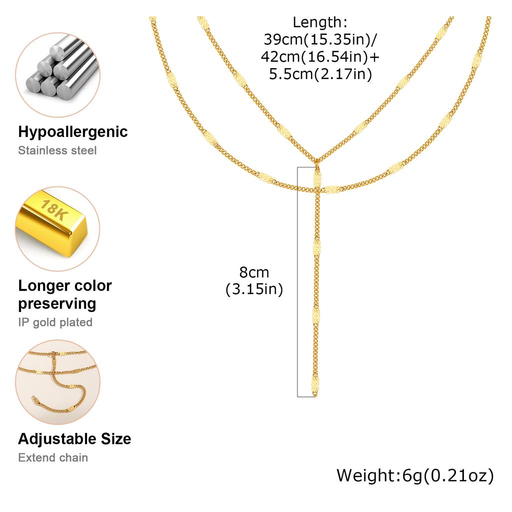 Stainless Steel Y-shaped Tassel Necklace for Women,Gold Color Double-layer Chain Necklace Waterproof Jewelry Gift