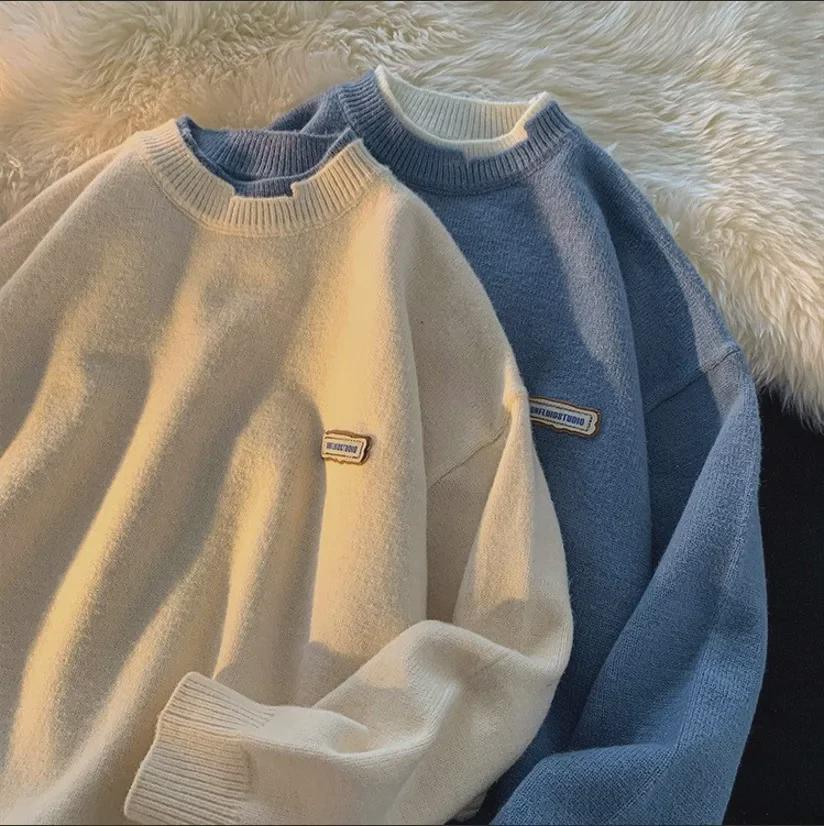 Women's Milk Sweater: Autumn/Winter Round Neck Faux Two-Piece Knit, Trendy Oversized Loose Fit