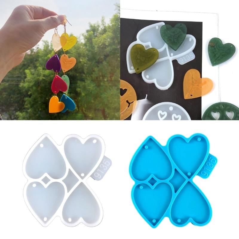Geometric Love Heart Earring Epoxy Resin Silicone Mold Luggage Bag Tags Casting Molds with Hole for DIY Crafts Making