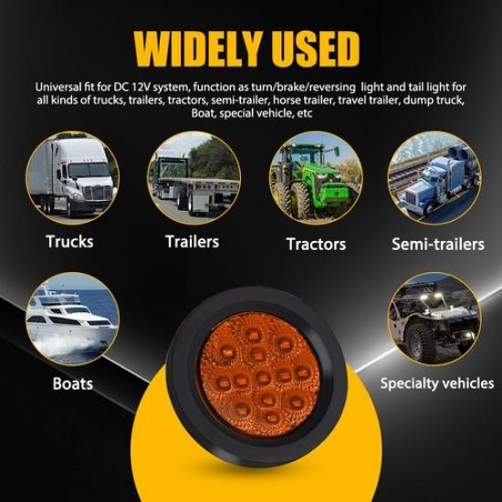 4pc 2.5 Inch DOT Round Amber LED Trailer Marker Lights with Grommet for Truck EV