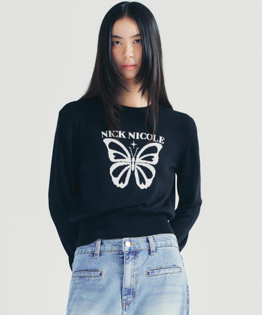 Nigaennikol Bold Butterfly Jaquard Knit_Black