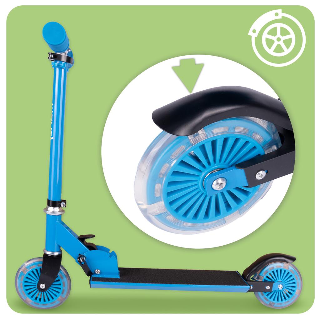 Blue 2-Wheeled Foldable Kids Scooter with LED Glowing Wheels