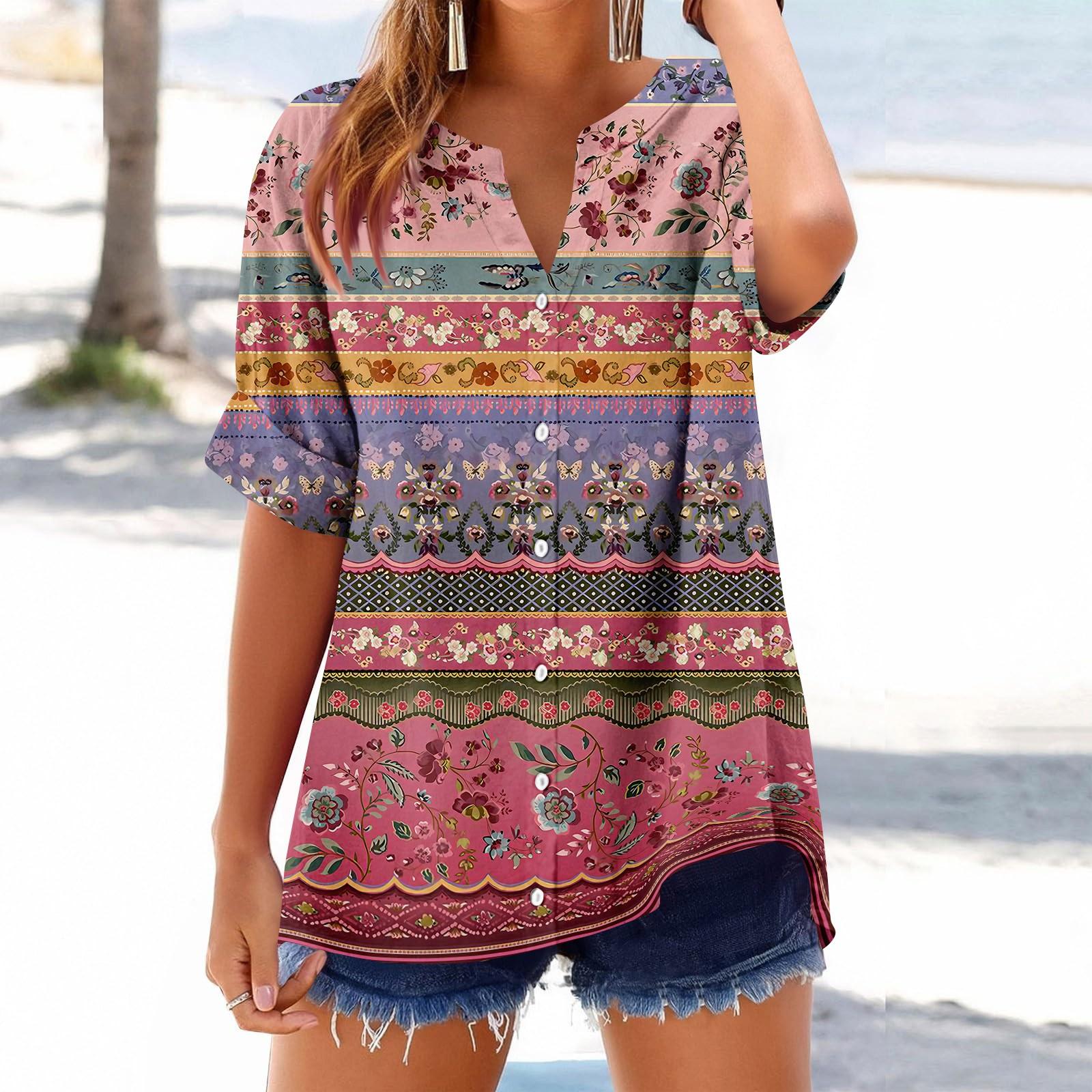 

Женский свободный топ из хлопка и льна с принтом, воротником-стойкой и короткими рукавами XXL киноварь