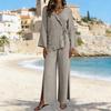 Women's Casual V-neck Long Sleeved Shirt Long Pants Two-piece Set