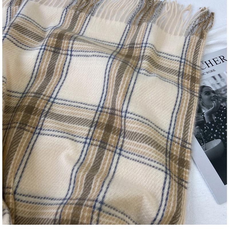 Wollschal für Damen Herren Britischer Stil Tartan Karo Kaschmirschals mit Quaste Weiblich Winter Warm Nackenschal Schal