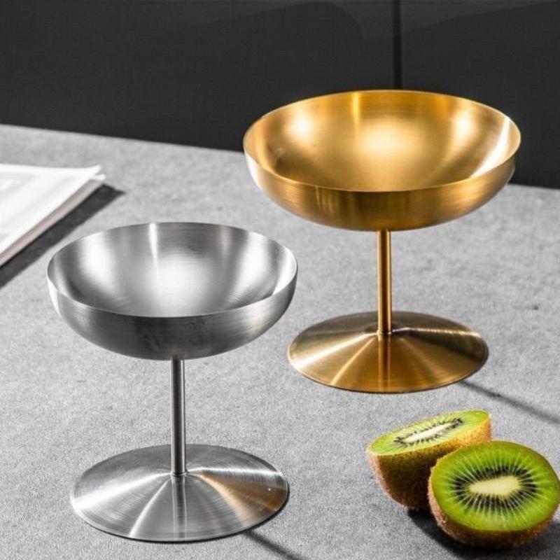 Hot 304 Stainless Steel Dessert Cup Ice Cream Cups Salad Goblet Retro High Base Bowl for Fruit Yogurt Snack Dish Bar Dinnerware