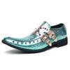 Luxury Blue Patent Leather Pointed Toe Shoes Men Fashion Rivet Wedding Shoes For Men Loafers Party Formal Dress Man Shoes 2024