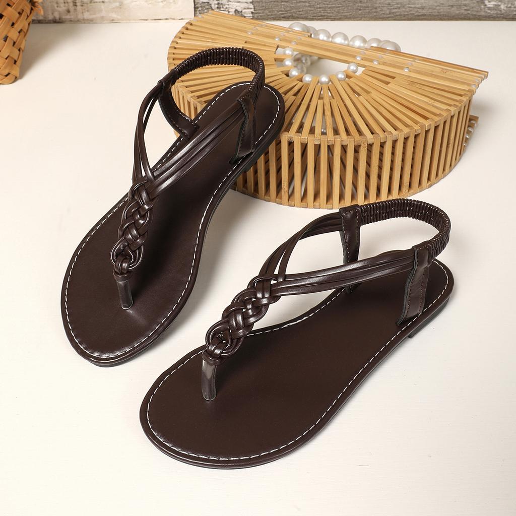 Fashion Black Braided Belt Clip Toe Women's Sandals 2025 Summer New Comfortable Flat Roman Shoes Retro Casual Beach Sandals Shoes Ladies