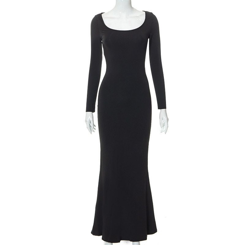 

Q22Ds381 European and American Women s Clothing 2022 Kardashian Skims Casual Long-Sleeved High-Waisted Slim-Fitting Suspender Long Dress Black S