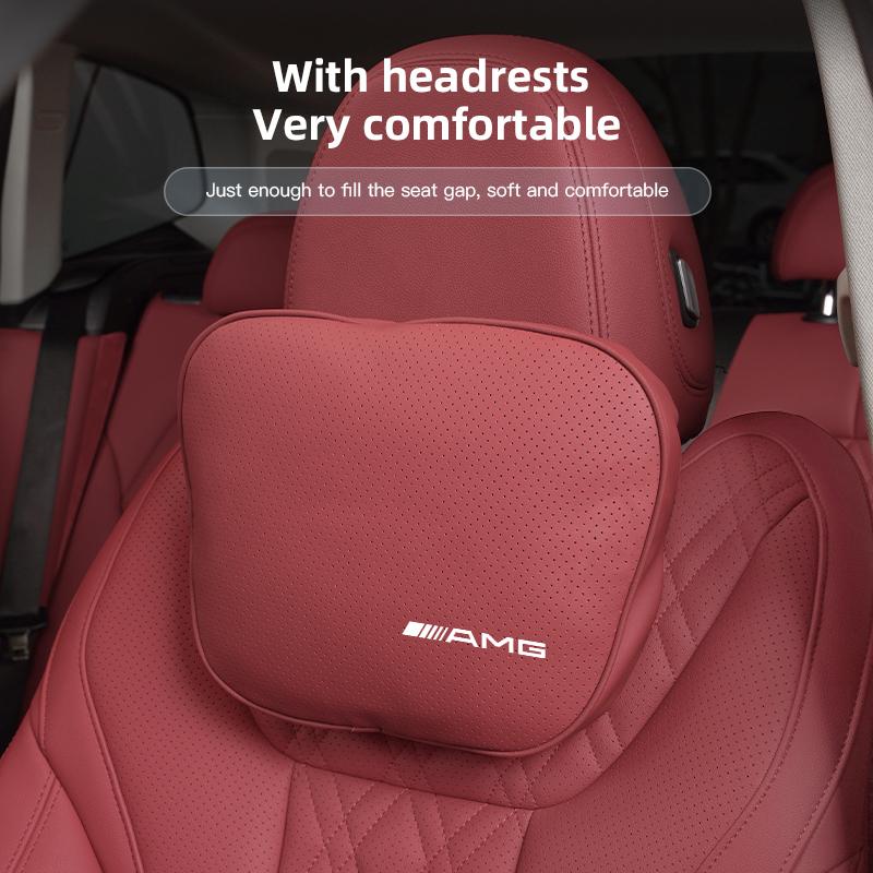For Mercedes Benz AMG A B C E G CLA W211 W203 W204 C260 E300L A200L Car Seat Safety Headrest Pad Auto Emblem Neck Pillow OS1