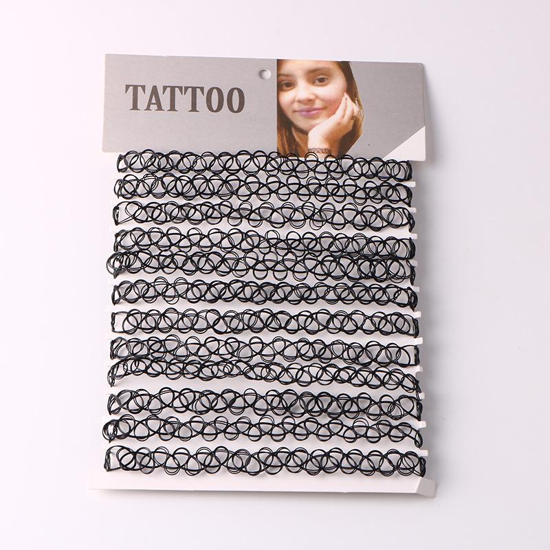 12pcs/lot Hot Sell Vintage Hippy Stretch Tattoo Choker Necklace Elastic Chocker Necklace Fishing Line Tattoo Colorful Necklace