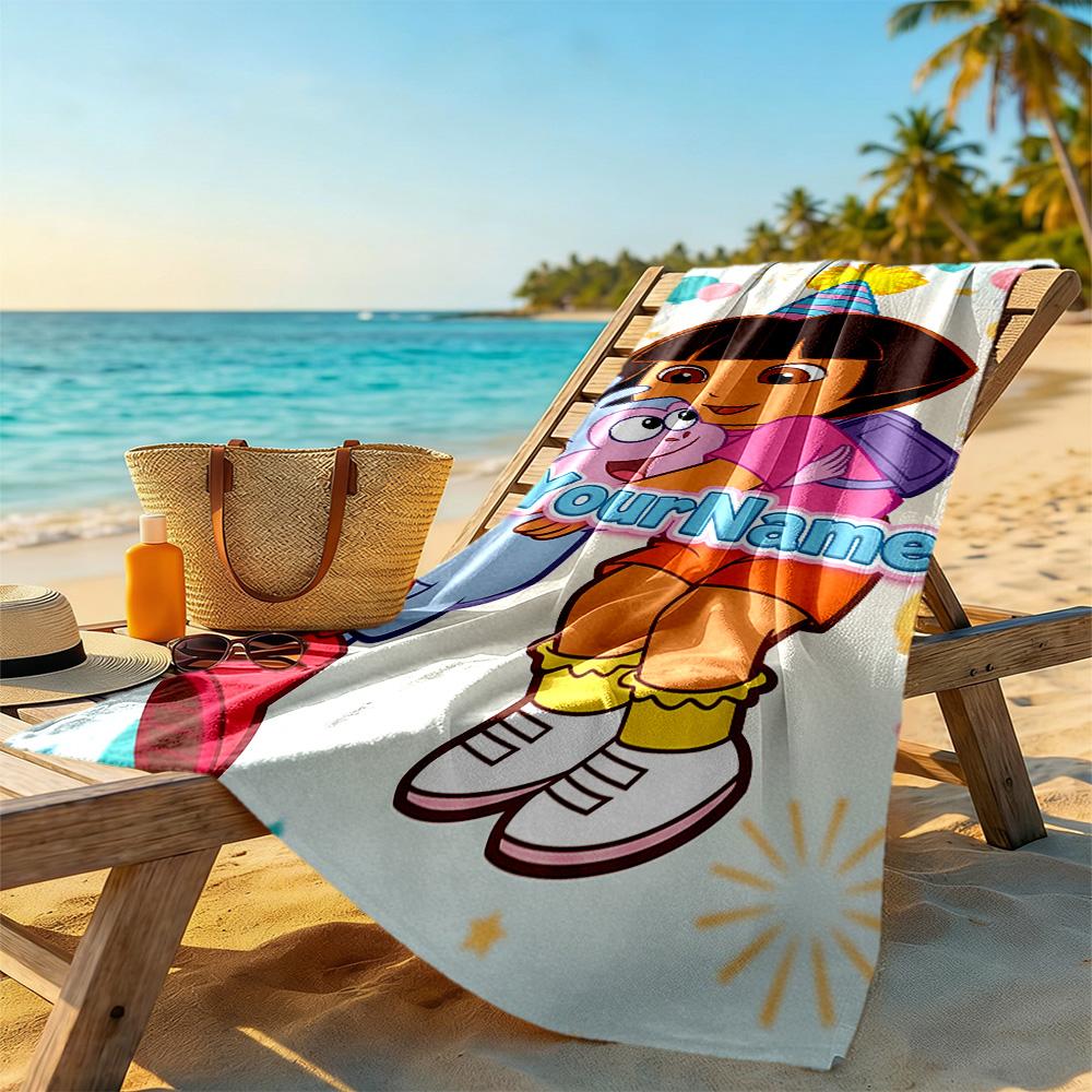 Dora Explorer Customize Text Beach Towel Quick-Dry Soft Microfiber Ideal for Travel Outdoor Swim Pool Yoga Surf Camping Hiking Gym Gift Holiday