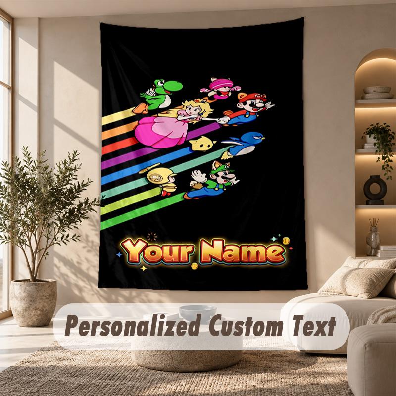 Super Mario Tapestry, Personalized Custom Text, Wall Hanging Tapestry For Living Room Home Wall Decor