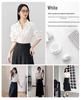 Women's Elegant V-Neck Lapel White Short-Sleeve Shirt, Chic Summer Style, Unique Design