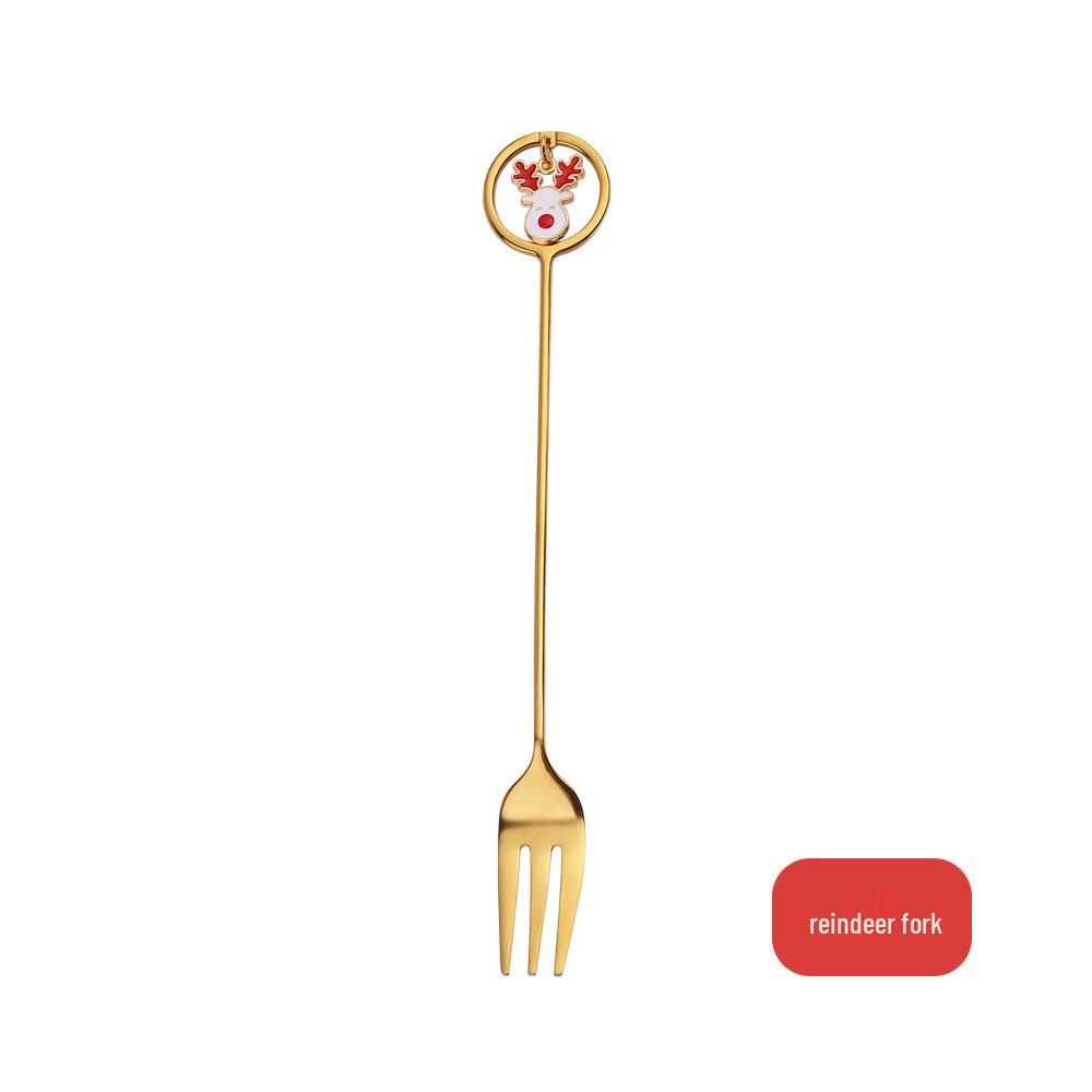 J Creative Christmas Reindeer Spoon & Fork Set - Cute Dessert & Coffee Stirring Gift