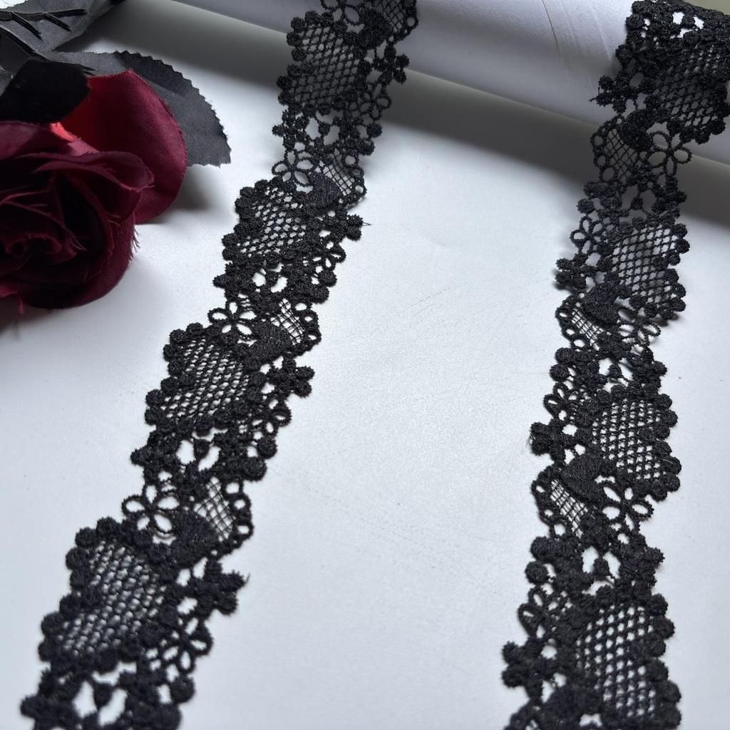 4cm Wide Black Polyester Lace, Floral Narrow Crocheted Lace Trim for Garment, Dress, Lingerie, Underwear, Bra, Sewing & Crafting