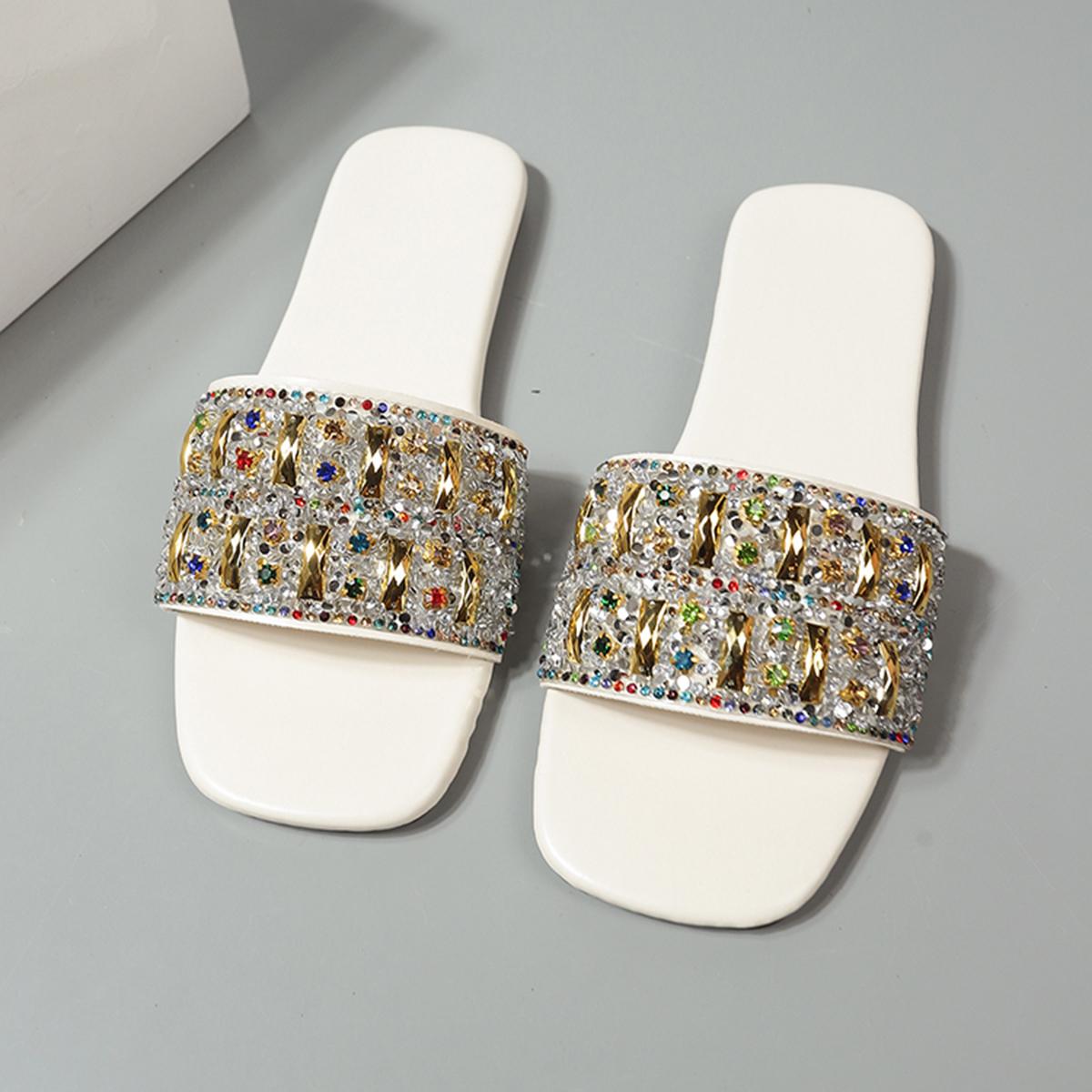 

Женская обувь, новые летние женские тапочки, повседневные женские тапочки с квадратным носком, разноцветные, с блестками и стразами, с открытым носком 43