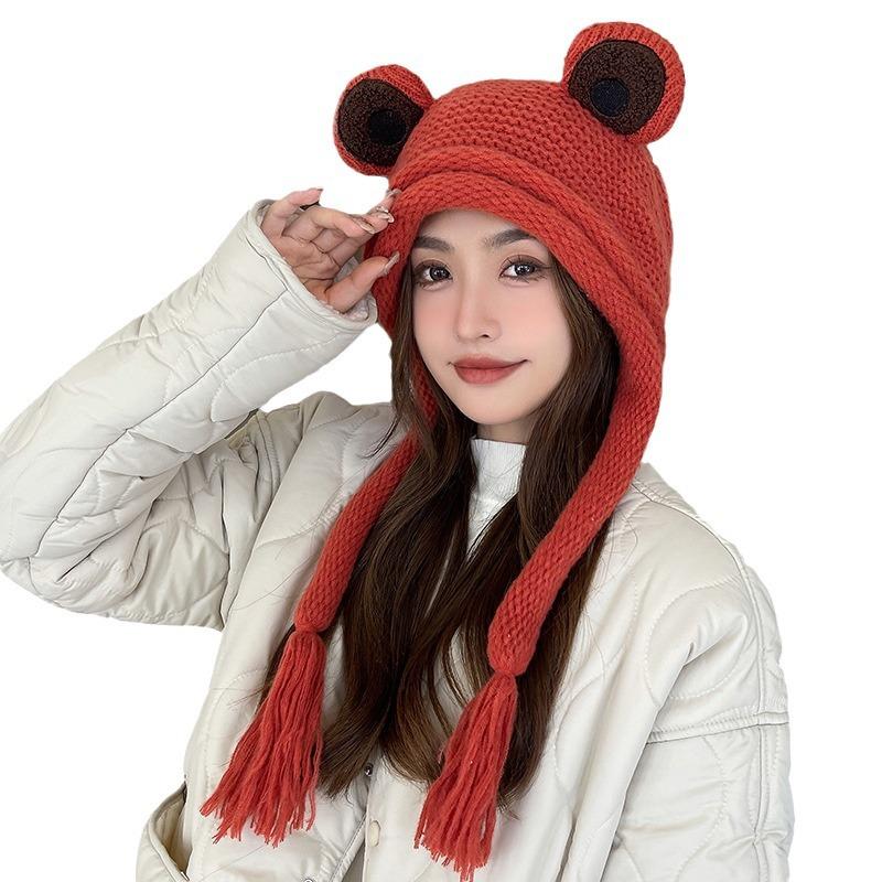 Frog Knitted Wool Hat Women Winter Cute Ear Bag Head Cover Cuckold Ear Protection Warm Ear Cup Autumn and Winter Students