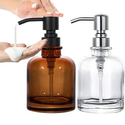 Refillable Clear Soap Dispenser Thick 12Oz Hand Soap Containers Durable Liquid Pump Liquid Brown Soap Bottle Bathroom