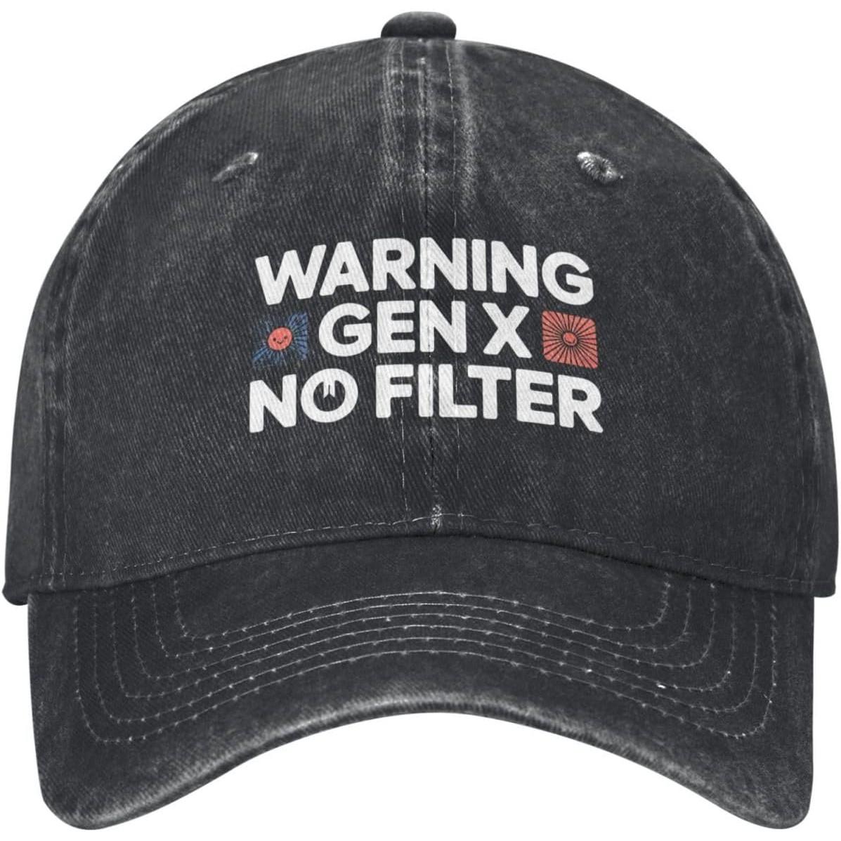 

Warning Gen X No Filter Baseball Cap Distressed Cotton Twill Casual Adjustable Hat for Men Women Can Be Adjusted чёрный