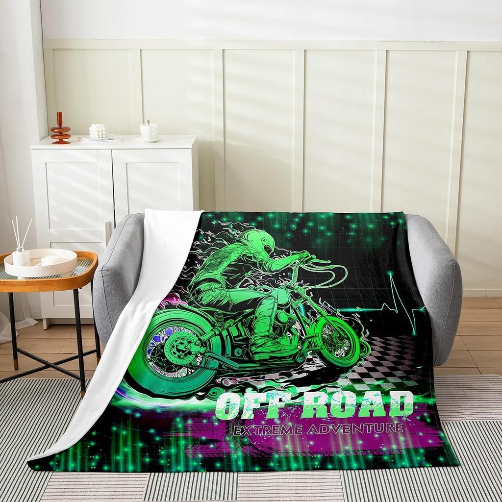 Feelyou Dirt Bike Flannel Fleece Throw Blanket for Kids Boys Girls Motocross Rider Plush Pink Motorcycle All Season Bed Blanket